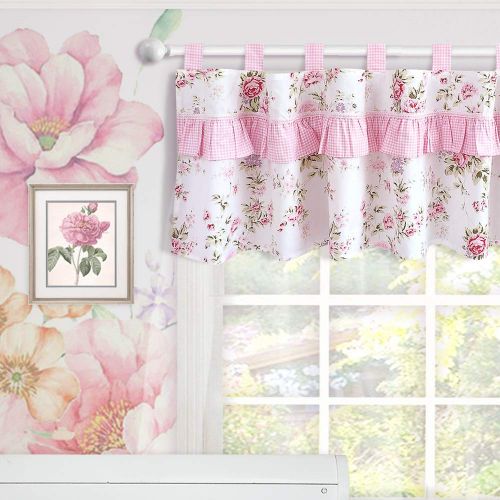  Brandream Window Valance Cotton Curtain for Baby/Toddler/Kid Bedroom Bath Laundry Living Room, Ruffled Floral Printed, Pink