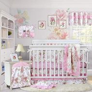 Brandream Baby Girls Crib Bedding Sets with Bumpers Blossom Blush Pink Watercolor Floral Nursery Baby Bedding Crib Sets, 11pieces