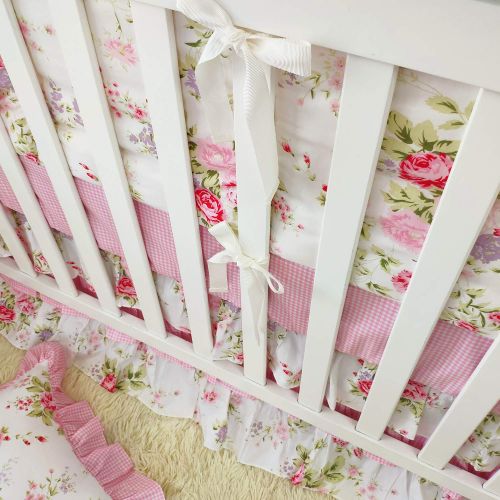  Brandream Baby Girls Crib Bedding Sets with Bumpers Blossom Blush Pink Watercolor Floral Nursery Baby Bedding Crib Sets, 11pieces