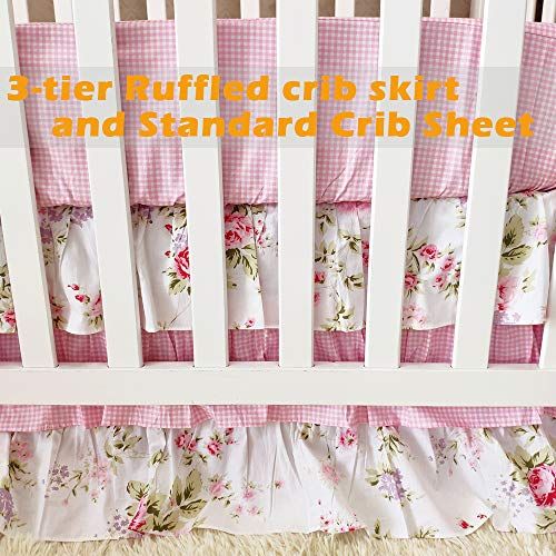  Brandream Baby Girls Crib Bedding Sets with Bumpers Blossom Blush Pink Watercolor Floral Nursery Baby Bedding Crib Sets, 11pieces