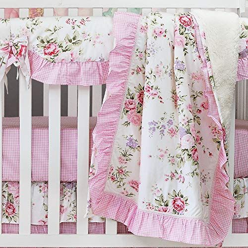  Brandream Baby Girls Crib Bedding Sets with Bumpers Blossom Blush Pink Watercolor Floral Nursery Baby Bedding Crib Sets, 11pieces