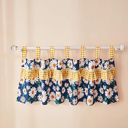  [아마존베스트]Brandream Baby Valance Daisy Curtain Panels Vintage Newborn Infant Toddler Nursery Room Sunflower Window Treament 100% Cotton, 1 Pack