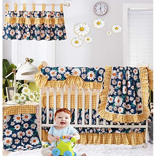  [아마존베스트]Brandream Baby Valance Daisy Curtain Panels Vintage Newborn Infant Toddler Nursery Room Sunflower Window Treament 100% Cotton, 1 Pack