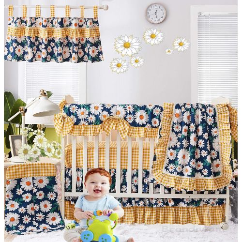  [아마존베스트]Brandream Baby Valance Daisy Curtain Panels Vintage Newborn Infant Toddler Nursery Room Sunflower Window Treament 100% Cotton, 1 Pack