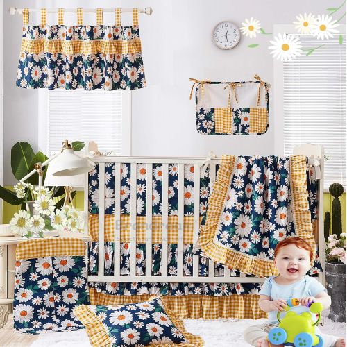  [아마존베스트]Brandream Baby Valance Daisy Curtain Panels Vintage Newborn Infant Toddler Nursery Room Sunflower Window Treament 100% Cotton, 1 Pack