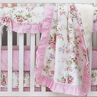 [아마존베스트]Brandream Pink Baby Girls Crib Bedding Sets Blossom Watercolor Floral Nursery Baby Bedding Crib Sets, 11pieces