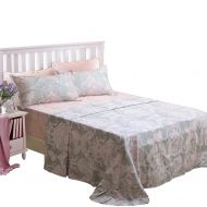 Brandream Farmhouse Bedding Queen Size Sheets Set 100% Cotton Blush Pink Gray Damask Floral Printing Bed Sheets Pillowcases Set 4-Piece