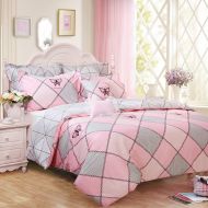 Brandream Girls Twin Size Bedding Sets Pink Grey Butterfly Printed Bedding 100% Cotton Duvet Cover Set 3Pcs(1 Duvet Cover + 2 Pillowcases)