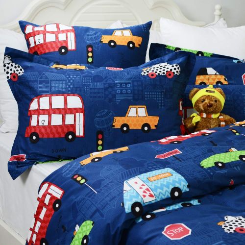  Brandream Boys Bedding Sets Cars Bedding 100% Cotton Duvet Covers Set 3-Piece Queen Size (No Comforter Included)