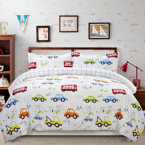  Brandream Boys Bedding Sets Cars Bedding 100% Cotton Duvet Covers Set 3-Piece Queen Size (No Comforter Included)