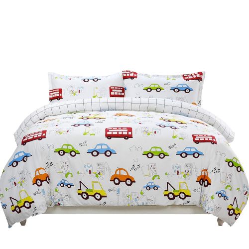  Brandream Boys Bedding Sets Cars Bedding 100% Cotton Duvet Covers Set 3-Piece Queen Size (No Comforter Included)