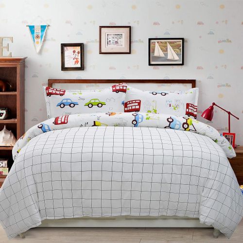  Brandream Boys Bedding Sets Cars Bedding 100% Cotton Duvet Covers Set 3-Piece Queen Size (No Comforter Included)