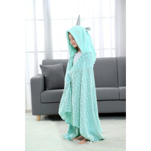  Brandream Unicorn Blanket for Girls Boys Kids/Toddler Blanket, Wearable Hooded Animal Blankets, Mystical Horn, Magic Feather Pattern, Soft Cozy Fleece Blanket