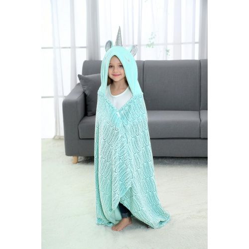  Brandream Unicorn Blanket for Girls Boys Kids/Toddler Blanket, Wearable Hooded Animal Blankets, Mystical Horn, Magic Feather Pattern, Soft Cozy Fleece Blanket