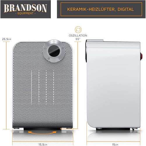  Brandson - Heizluefter - Keramik-Heizluefter Badezimmer energiesparend leise - Schnellheizer mit Oszillationsfunktion - 2x Heizstufen - Timer - Heizung Heater - GS-zertifiziert