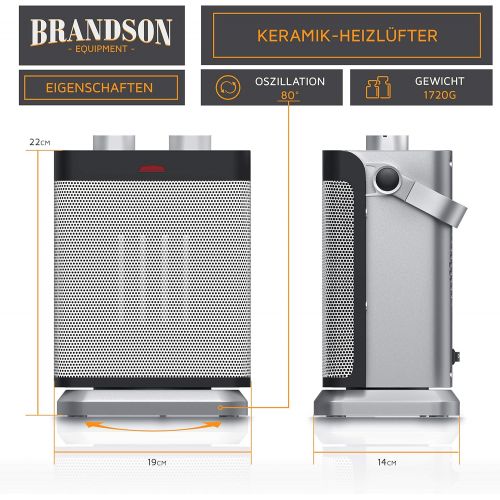  Brandson - Heizluefter mit zwei Leistungsstufen und stufenlose Temperaturregelung - energiesparend - 1800 W - Oszillation - UEberhitzungsschutz, Umkippschutz - Heizung Heater - GS-ze
