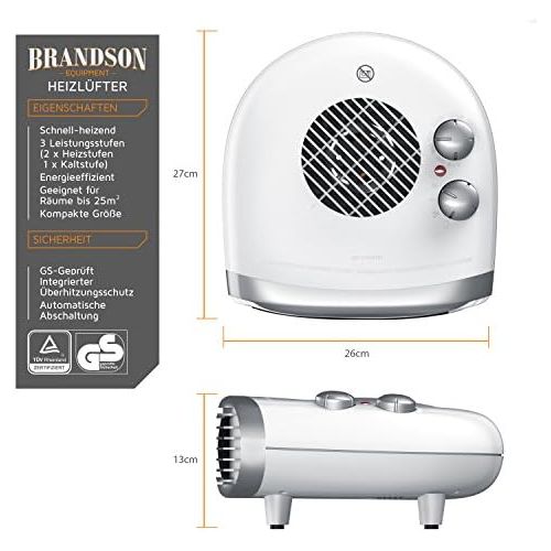  Brandson - Heizluefter - Fan Heater - 3 Leistungsstufen - einstellbares Thermostat - Betriebsanzeige - 2000W - gerauscharm und energieeffizient - UEberhitzungsschutz - automatische A