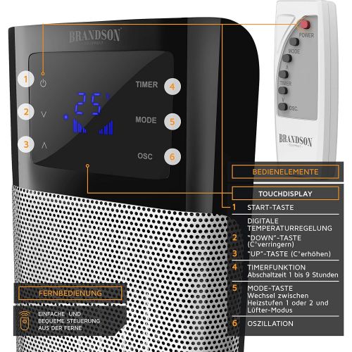  Brandson - digitaler Heizluefter mit Fernbedienung 2000 Watt - zuschaltbare Oszillation - Ventilationsfunktion - zwei Leistungsstufen - UEberhitzungsschutz - Heizung Heater - GS Zert