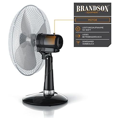  Brandson - Tischventilator 40cm - Tisch Ventilator mit 3-Leistungsstufen - Schreibtischventilator oszillierend - klein und leise - 50W - Neigungswinkel ca. 30Grad - Oszillation ca.