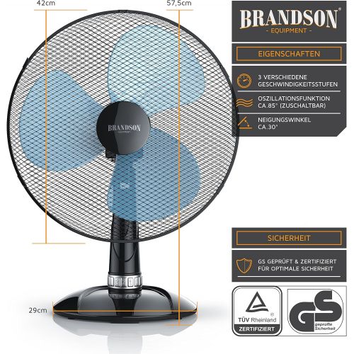  Brandson - Tischventilator 42cm Windmaschine - Tisch Ventilator mit 3-Leistungsstufen - Leistungsaufnahme 50W - angenehmes Betriebsgerausch - Neigungswinkel ca. 30 Grad