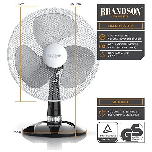  Brandson - Tischventilator 30cm - Tisch Ventilator mit 3-Leistungsstufen - Schreibtischventilator oszillierend - klein und leise - 40W - Neigungswinkel ca. 30