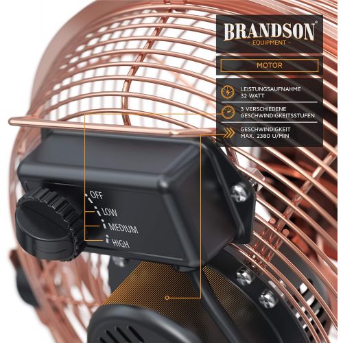  Brandson - Windmaschine Retro Stil - Ventilator im Kupfer Design - Standventilator 32 Watt - Tischventilator Standventilator - hoher Luftdurchsatz - stufenlos neigbarer Ventilatork