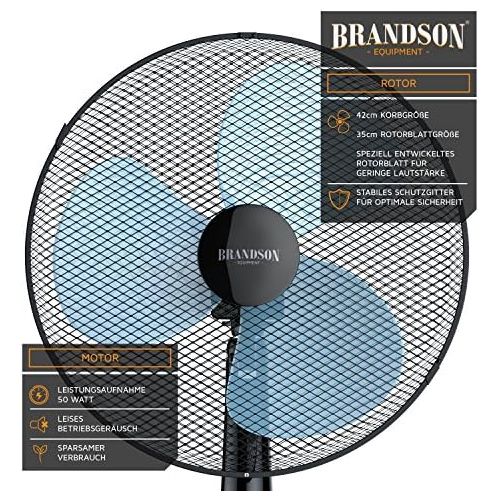  Brandson - Standventilator 40cm - Ventilator hoehenverstellbar bis 122cm - hoher Luftdurchsatz - 3 verschiedene Geschwindigkeitsstufen - Oszillationsfunktion ca. 80°