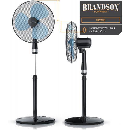  Brandson - Standventilator 40cm - Ventilator hoehenverstellbar bis 122cm - hoher Luftdurchsatz - 3 verschiedene Geschwindigkeitsstufen - Oszillationsfunktion ca. 80°
