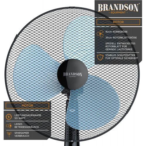  Brandson - Standventilator 40cm - Ventilator hoehenverstellbar bis 122cm - hoher Luftdurchsatz - 3 verschiedene Geschwindigkeitsstufen - Oszillationsfunktion ca. 80°