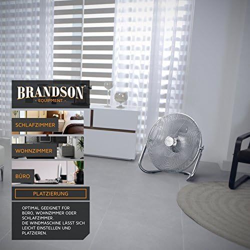  Brandson - Windmaschine Retro Stil 120 Watt - Ventilator in Chrom - Standventilator 50cm - Bodenventilator - hoher Luftdurchsatz - stufenlos neigbarer Ventilatorkopf - silber