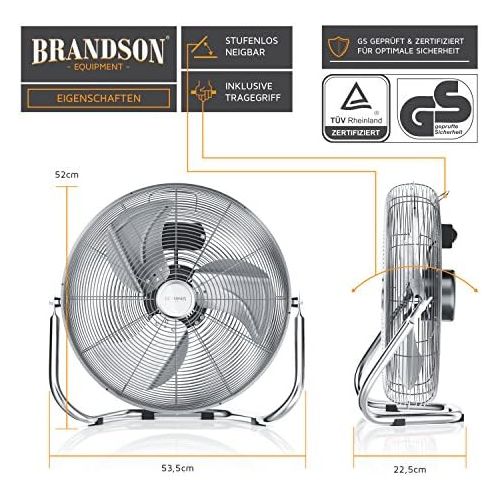  Brandson - Windmaschine Retro Stil 120 Watt - Ventilator in Chrom - Standventilator 50cm - Bodenventilator - hoher Luftdurchsatz - stufenlos neigbarer Ventilatorkopf - silber