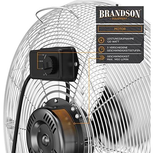  Brandson - Windmaschine Retro Stil 120 Watt - Ventilator in Chrom - Standventilator 50cm - Bodenventilator - hoher Luftdurchsatz - stufenlos neigbarer Ventilatorkopf - silber