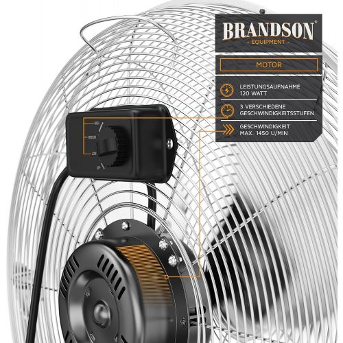  Brandson - Windmaschine Retro Stil 120 Watt - Ventilator in Chrom - Standventilator 50cm - Bodenventilator - hoher Luftdurchsatz - stufenlos neigbarer Ventilatorkopf - silber