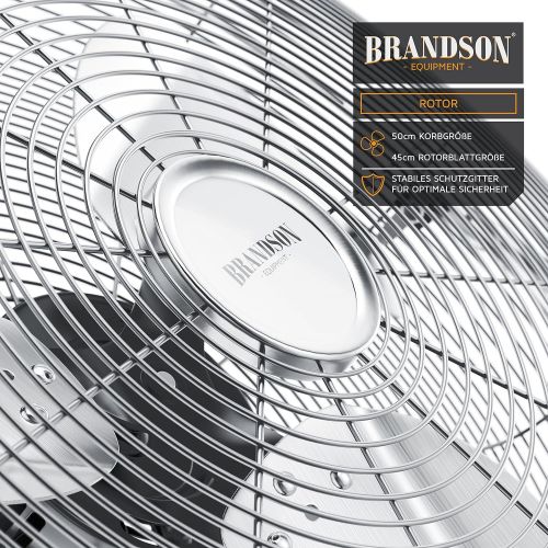  Brandson - Windmaschine Retro Stil 120 Watt - Ventilator in Chrom - Standventilator 50cm - Bodenventilator - hoher Luftdurchsatz - stufenlos neigbarer Ventilatorkopf - silber