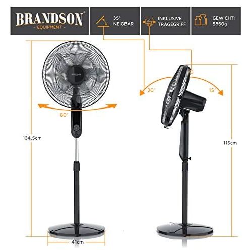  Brandson - Standventilator DC Silent mit Fernbedienung + LED Display - 24 Geschwindigkeiten - Oszillation 80 Grad - Ventilator sehr leise - Hoehe verstellbar - Kopf um 35 Grad neigb