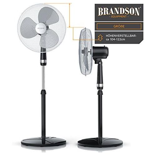  Brandson - Standventilator 40cm - Ventilator Standfuss hoehenverstellbar - hoher Luftdurchsatz - 3 verschiedene Geschwindigkeitsstufen - Oszillationsfunktion ca. 80° - silber schwarz