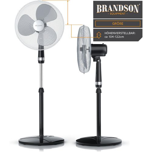  Brandson - Standventilator 40cm - Ventilator Standfuss hoehenverstellbar - hoher Luftdurchsatz - 3 verschiedene Geschwindigkeitsstufen - Oszillationsfunktion ca. 80° - silber schwarz