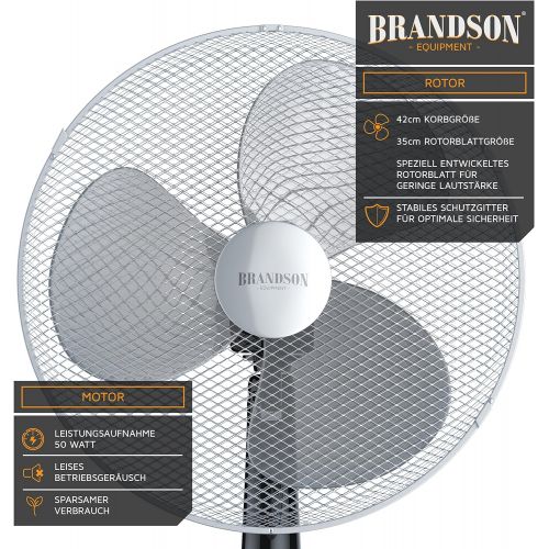  Brandson - Standventilator 40cm - Ventilator Standfuss hoehenverstellbar - hoher Luftdurchsatz - 3 verschiedene Geschwindigkeitsstufen - Oszillationsfunktion ca. 80° - silber schwarz