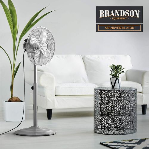  Brandson - Standventilator mit Oszillation 80° im Chrom-Design - hoehenverstellbarer Standfuss - 3 Geschwindigkeiten - 30° neigbar - Ventilator Standluefter - GS-zertifiziert -Modell