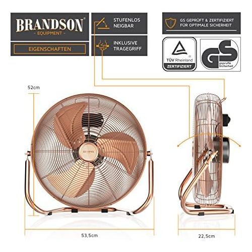  Brandson - Windmaschine Retro Stil 120 Watt - Ventilator in Kupfer - Standventilator 50cm - Bodenventilator - hoher Luftdurchsatz - stufenlos neigbarer Ventilatorkopf - Kupfer