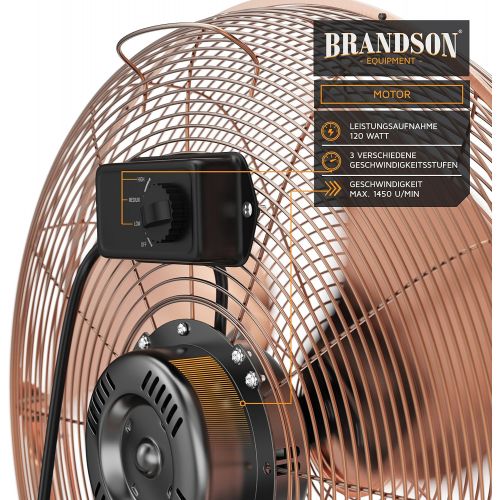  Brandson - Windmaschine Retro Stil 120 Watt - Ventilator in Kupfer - Standventilator 50cm - Bodenventilator - hoher Luftdurchsatz - stufenlos neigbarer Ventilatorkopf - Kupfer