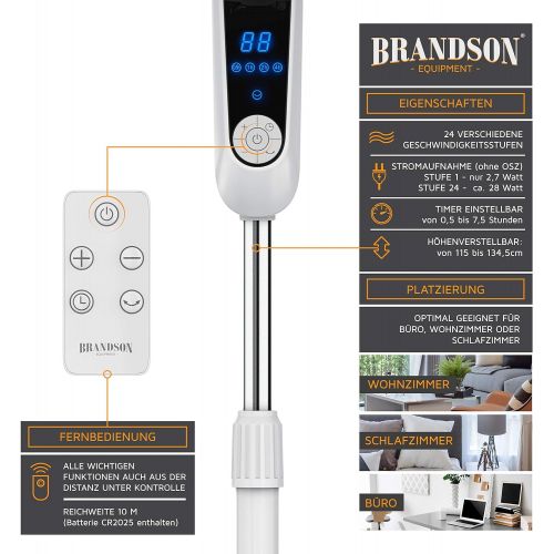  Brandson - Standventilator DC Silent mit Fernbedienung + LED Display - 24 Geschwindigkeiten - Oszillation 80 Grad - Ventilator sehr leise - Hoehe verstellbar - Kopf um 35 Grad neigb