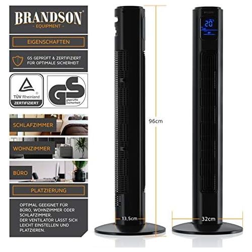  BRANDSON - Turmventilator mit Fernbedienung und Oszilation - Standventilator - Tower Fan - 96 cm - 45W - Ventilator mit 3 Geschwindigkeitsstufen - Timer - 60° oszillierend - Modell