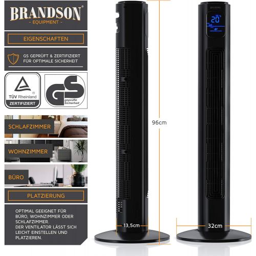  BRANDSON - Turmventilator mit Fernbedienung und Oszilation - Standventilator - Tower Fan - 96 cm - 45W - Ventilator mit 3 Geschwindigkeitsstufen - Timer - 60° oszillierend - Modell