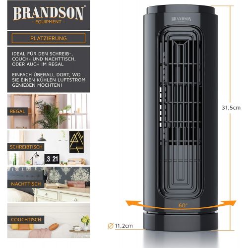  Brandson - Tischventilator mit Fernbedienung - kompakter Turmventilator mit Oszilation 20 W - 60° oszillierend - 3 Geschwindigkeiten - Timerfunktion - leise - GS-zertifiziert - neu