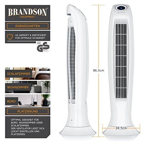  Brandson - Turmventilator mit Fernbedinung - Saulenventilator inkl. Oszillation - 86 cm - Ventilator mit 3 Geschwindigkeitsstufen Timer - LED-Display - leises Betriebsgerausch - Mo