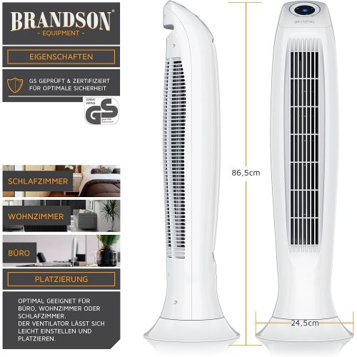  Brandson - Turmventilator mit Fernbedinung - Saulenventilator inkl. Oszillation - 86 cm - Ventilator mit 3 Geschwindigkeitsstufen Timer - LED-Display - leises Betriebsgerausch - Mo