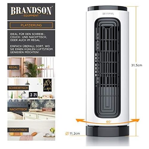  Brandson - Tischventilator mit Fernbedienung - kompakter Turmventilator mit Oszilation 20 W - 60° oszillierend - 3 Geschwindigkeiten - Timerfunktion - leise - GS-zertifiziert - neu