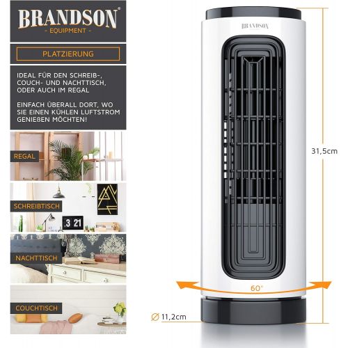  Brandson - Tischventilator mit Fernbedienung - kompakter Turmventilator mit Oszilation 20 W - 60° oszillierend - 3 Geschwindigkeiten - Timerfunktion - leise - GS-zertifiziert - neu