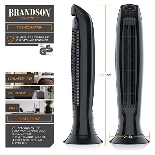  Brandson - Turmventilator mit Fernbedinung - Saulenventilator inkl. Oszillation - 86 cm - 60W - 3 Geschwindigkeitsstufen LOW MEDIUM HIGH Timer - LED-Display - leises Betriebsgeraus